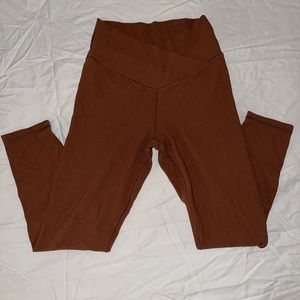Offline By Aerie Crossover High Waisted Leggings 7/8 Length Ribbed Brown